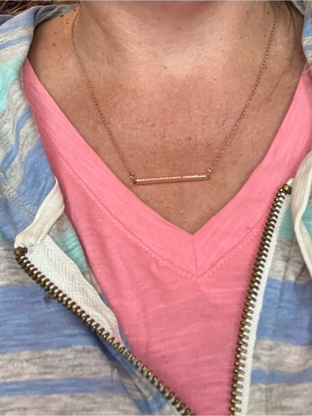 Kate Spade, Rose Gold Bar Necklace with Pavé Crystals - Women Jewelry
